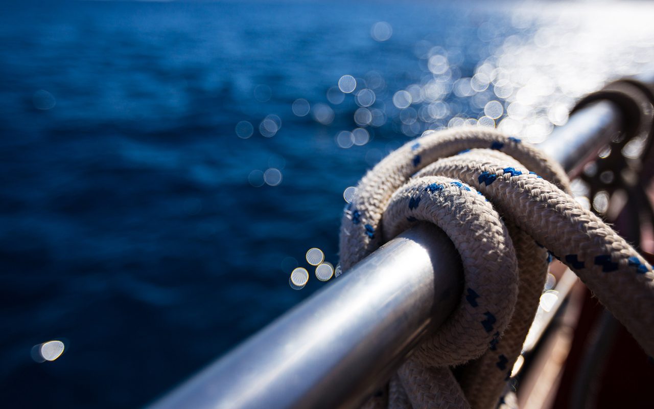 Sailboat rope, yacht close-up. Yachting